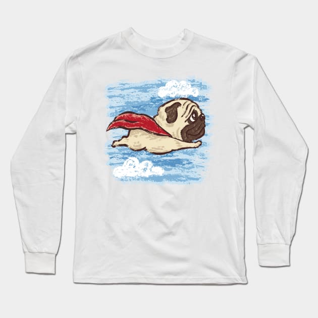 Flying Pug dog Long Sleeve T-Shirt by sanogawa